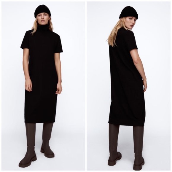 Zara Black Ottoman Knit Midi Dress 